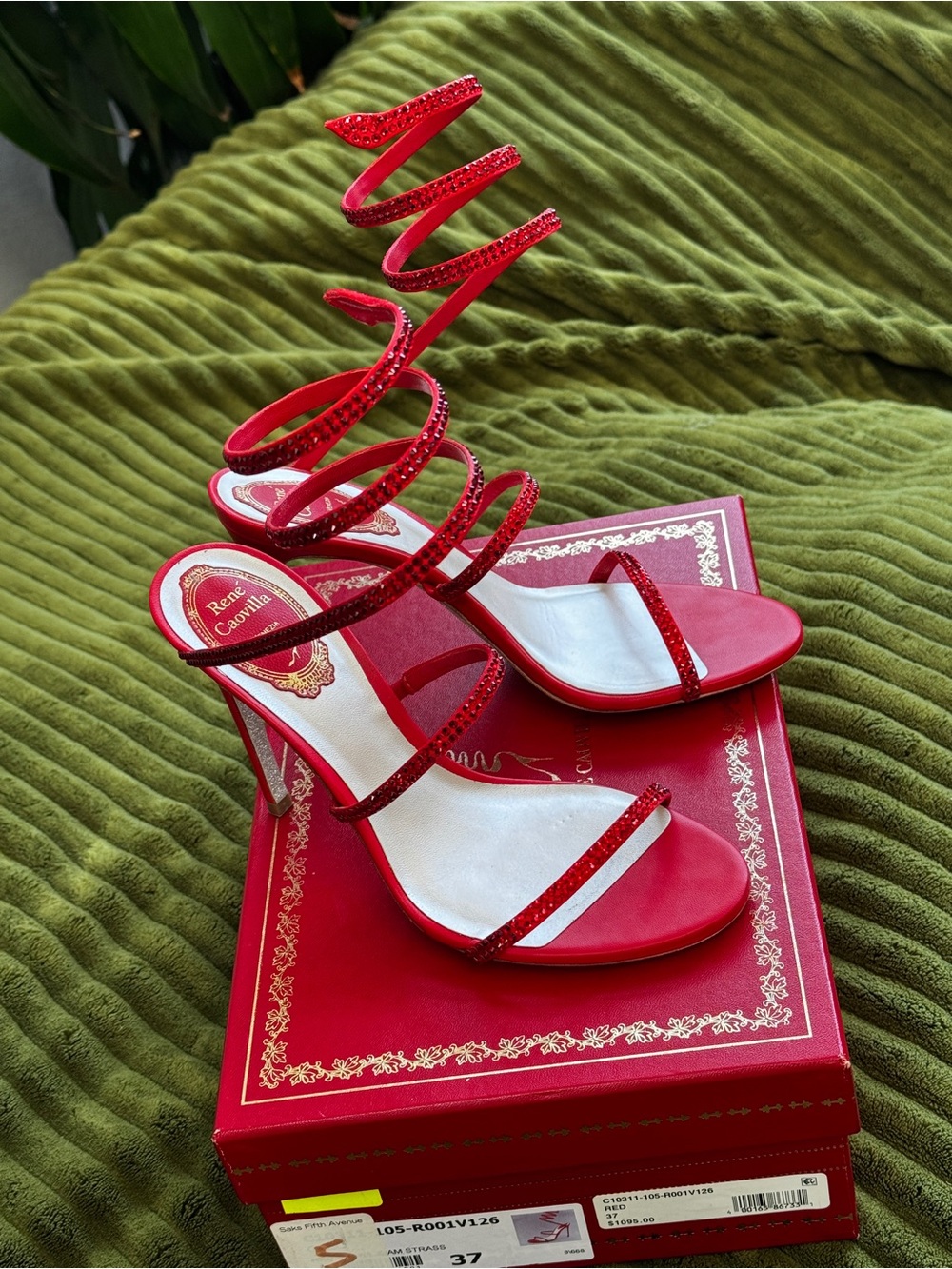Rene Caovilla Red Crystal Spiral-Strap Stiletto Sandals - Picture 2 of 4